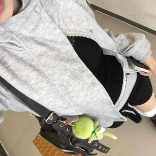 Plain Zipper Loose Fit Full-Zip Long Sleeve Jacket