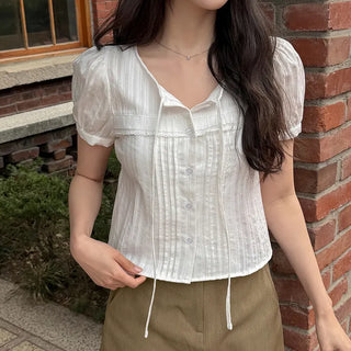 Chocolat Pintuck Short Sleeve Blouse