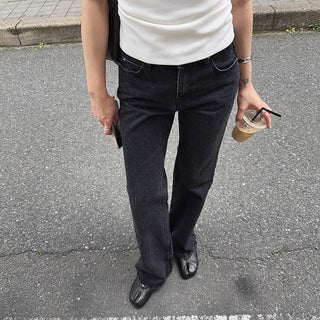 Pisa Black Jeans Low-Rise Semi-Wide Bootcut Dark Denim