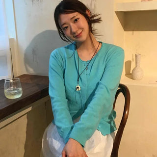 Regular Fit Plain Button Long Sleeve Daily Cardigan