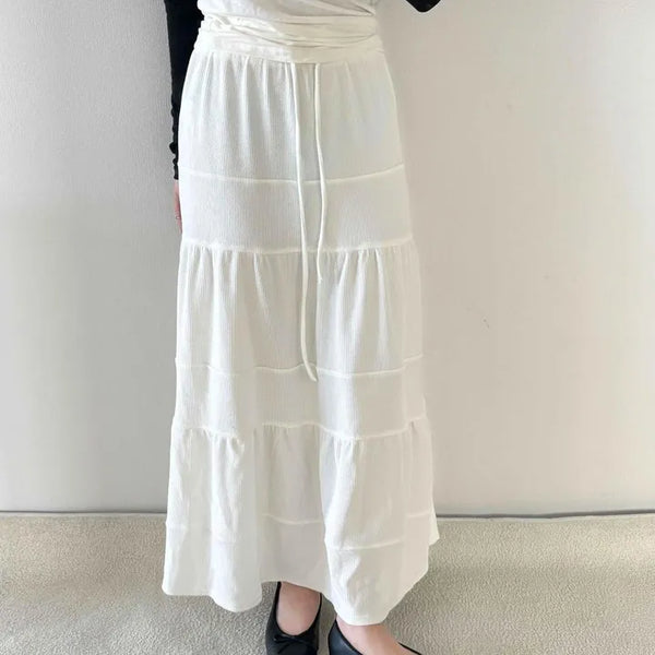 String Tiered Flare Loose Fit Daily Long Skirt