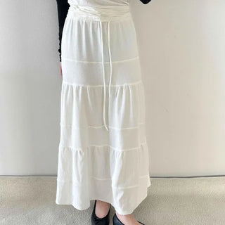String Tiered Flare Loose Fit Daily Long Skirt