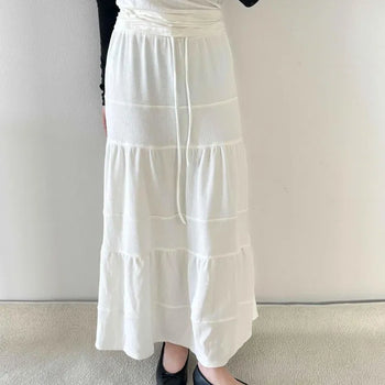 String Tiered Flare Loose Fit Daily Long Skirt