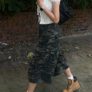 Military Camo Pintuck Bermuda Pants
