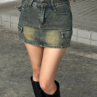 Of Cargo Denim Pocket Skirt Pants