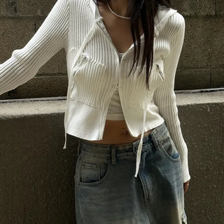 Rollin' Knit Ribbed Hoodie Two-Way Zip-Up