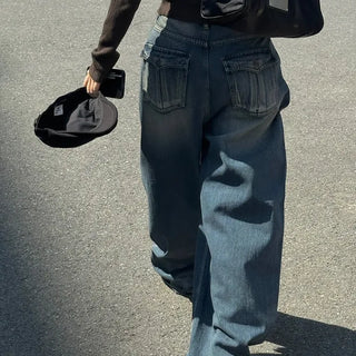 Wayne Washed Denim Back Pocket Wide Pants