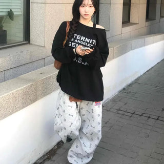 Lettering Oversized Casual Daily Long Sleeve Sweatshirt