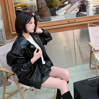 Plain Zipper Button Oversized Daily Jacket