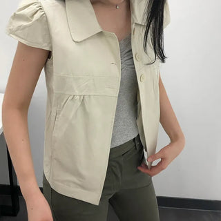 Blank Button Field Jacket Short Sleeve Blouse