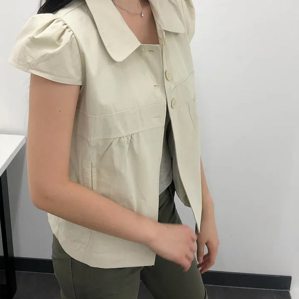 Blank Button Field Jacket Short Sleeve Blouse