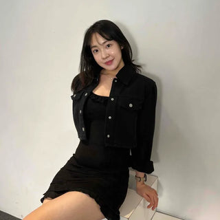 Frill Shirred String Strap Sleeveless Mini Dress