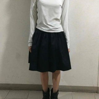 Button Shirred A-Line Relaxed Fit Daily Midi Skirt