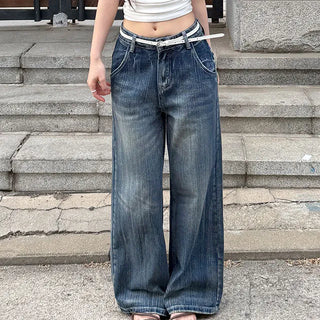 Kije Vintage Washed Denim Wide Pants