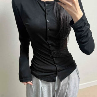 Slim Fit Button Full-Zip Plain Long Sleeve Daily Cardigan