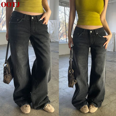 Menif Low black denim straight pants