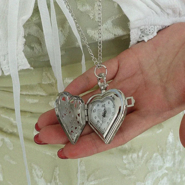 Vintage Heart Locket Watch Necklace