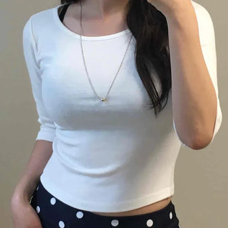 Slim Fit Plain 3/4 Sleeve Daily Long Sleeve T-shirt