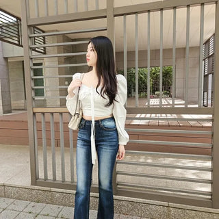 Washed Button Bootcut Slim Fit Daily Long Pants