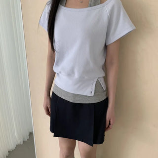 Waffle Off-Sleeve Short Sleeve + Halter Sleeveless Set