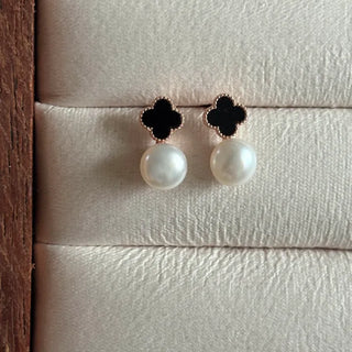 Black Clover Freshwater Pearl Silver Earrings