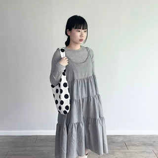 Loose-fit Tiered Plain Long Sleeve Daily Long Dress
