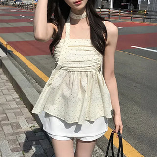 Ilent Dot Choker Frill Sleeveless