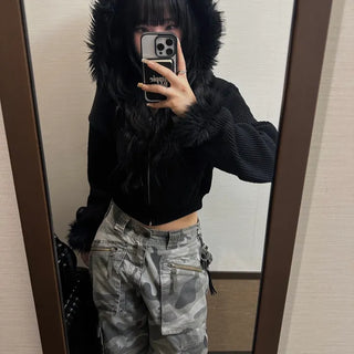 Ruli Hooded Fur Knit Zip-up