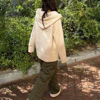 Lauren Wool Knit Pocket Two-Way Zip-Up Hoodie