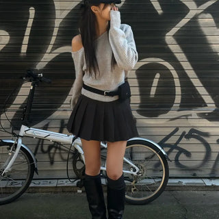 Melt Wool Pleated Mini Skirt