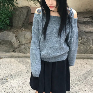 Dain Loose Ribbon Knit Off-shoulder
