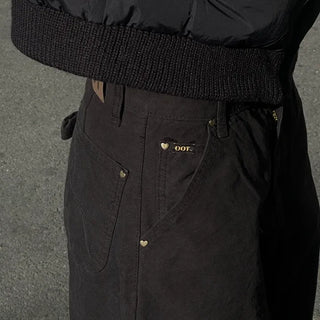 Lovely Heart Stud Back Work Cotton Wide Pants