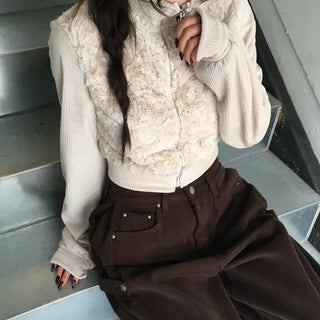 Rimming High-Neck Mink Contrast Zip-Up