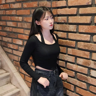 Slim Fit Layered Plain Daily Long Sleeve T-shirt