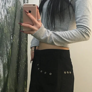 Harlem Hole Circle Stud Black Wide Cotton Pants