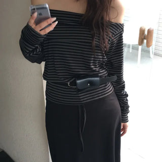 Ernest Striped Shoulder Button Off-Shoulder Top