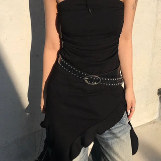 Oval Wide Studded Layered Belt