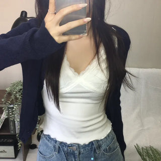 Mood Lace Ribbed V-Neck T-Shirt