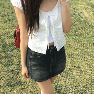 High Flower Embroidery Punching Summer Blouse