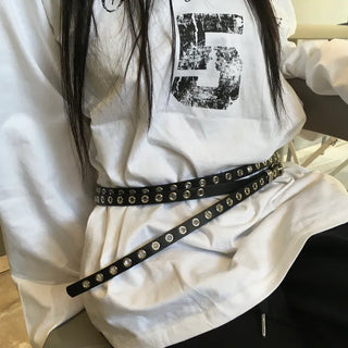 Eyelet stud double cross-layered belt