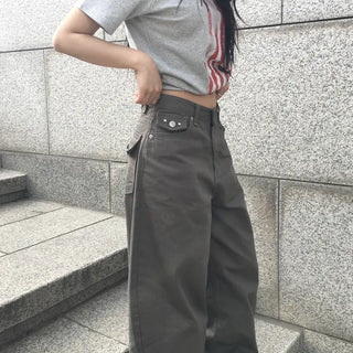 Stole Stripe Back Pocket Cotton Wide Pants