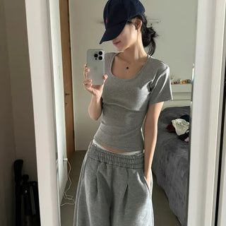 [Arm Slimming/Super Skinny Fit] Modal Deep Round Slim Basic Spring/Summer Short Sleeve T-shirt