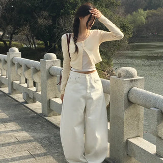 Spring Punched Two-Button Crop Cardigan