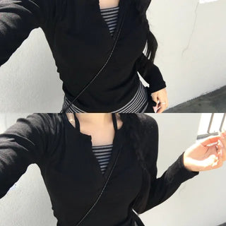 Peanut Halter Striped Color Block Layered Long Sleeve T-shirt