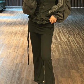 String Layered Flare Long Pants