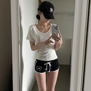 [Arm Fat Reduction/Cinched Waist Fit] Modal U-Neck Slim Loose Spring/Summer Short Sleeve T-shirt