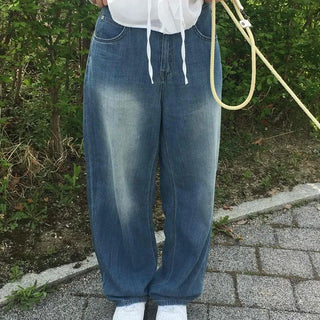 Loose-fit Washed Wide Straight Casual Long Pants