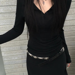 Giselle Henley Neck Slim Long Sleeve Tee
