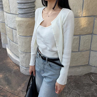 Knit Sleeveless Cardigan Set