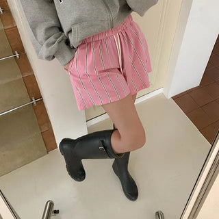 Cotton striped elastic shorts